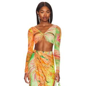 Agua Bendita x Revolve Percy Crop Top Sz Small NWT Tie Dye Marble Mesh Resort